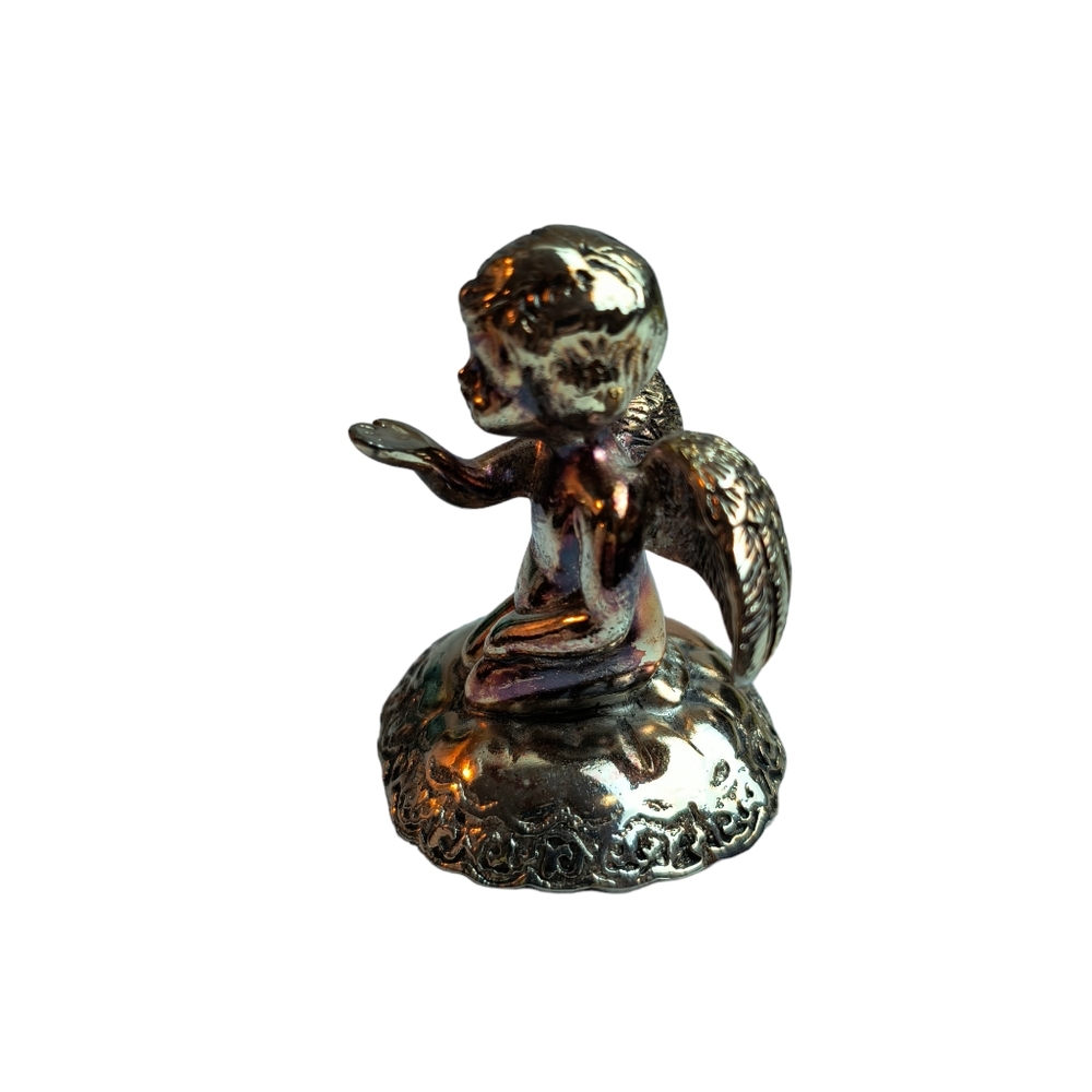 Vintage Silver Plated Cherub Ring Holder Or Paperweight